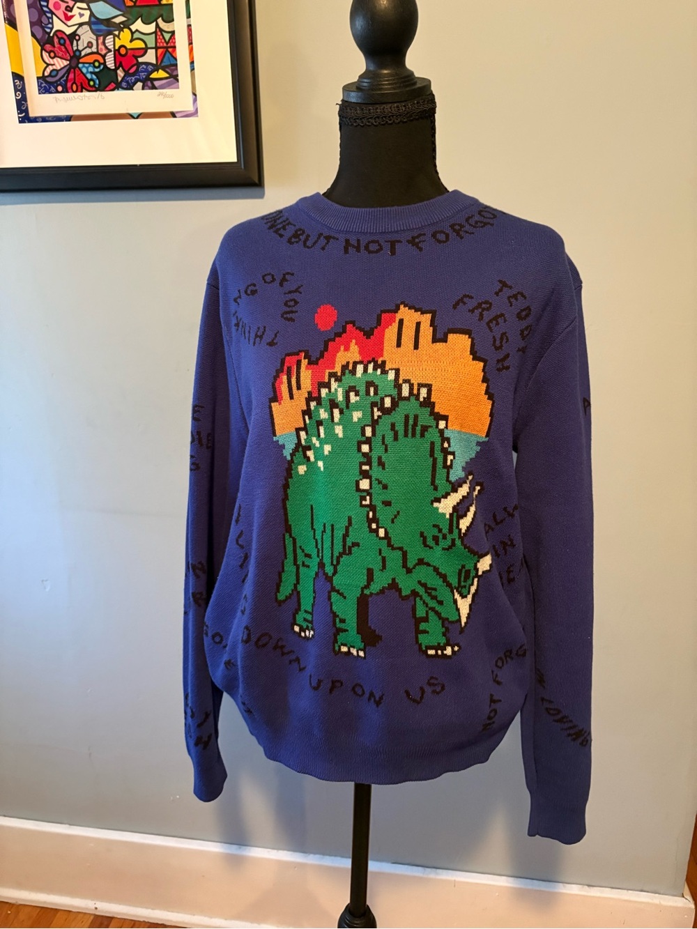 Teddy Fresh Dinosaur GONE BUT NOT FORGOTTEN Sweater Blue Medium